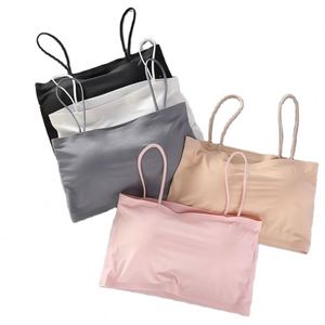 Camisola de tubo de seda helada para mujer, con espalda hermosa, para usar como prenda exterior, con almohadillas cómodas para el pecho, tipo chaleco, con efecto push-up y transpirable - Product Image 3