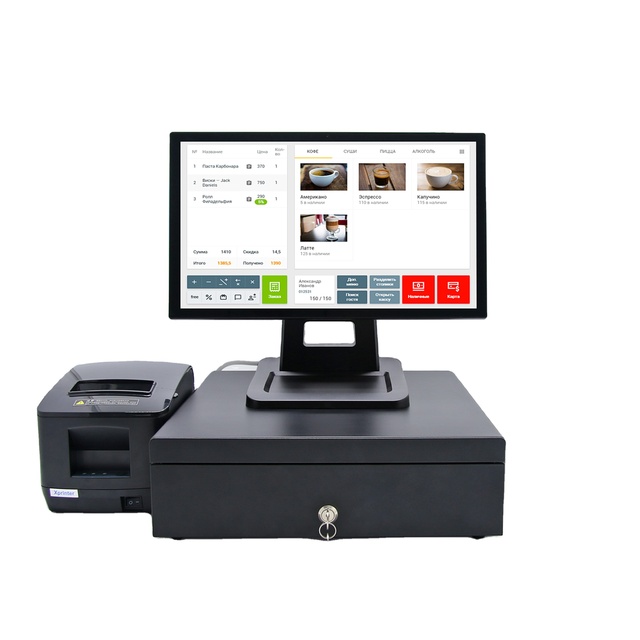15.6 Restaurant Desktop All in One Pos System Retail Touch Cashier Machine POs Terminal Cash Register Printer 2D Scanner