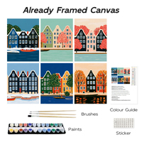 Kit de Peinture par Numéros sur Toile, Décoration Murale, Lot de 6 Mini Maisons de Canal d'Amsterdam, Vente Directe en Gros et Dropshipping