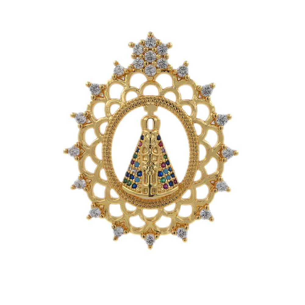 Lucky Crystal Gemstone Cross Pendant Fashion 18k Gold Plated Prayer Cubic Zircon Micro Inlay Necklace