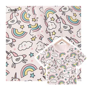 Tissu en coton spandex tricoté 190gsm motif de cheval arc-en-ciel de dessin animé, tissu de jersey imprimé numérique de créateur pour enfant