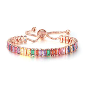 Pulsera de Zirconia cúbica de colores Rectangular de moda 2025, pulsera de cadena de tenis de cristal arcoíris ajustable para mujer - Product Image 5