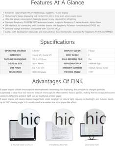 Waveshare 7.3인치 ACeP 7색 전자종이 디스플레이 모듈 호환 라즈베리 파이 4B/3B+/3A+/3B/2B/1B+/1A+/Zero 2/W/Zero W/Zero - Product Image 4