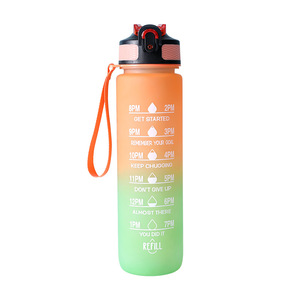 Summer Gradient Frosted <b>Flip</b> <b>Top</b> Sports Water <b>Bottle</b> 1000ml Portable With Straw For Women Men Students - Product Image 5