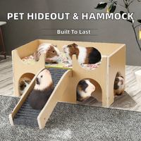 Grand mobilier multifonctionnel en bois pour animaux de compagnie : hamac pour cochon d'Inde, maison à 2 niveaux pour hamster, lit pour petit lapin avec escalier
