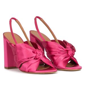 Sandali con tacco alto in raso con tacco grosso annodato a fiocco scarpe da donna con tacco largo - Product Image 5