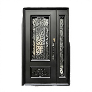 Porte d'entrée extérieure antivol en fer et verre, design mi-siècle, prix d'usine, personnalisable, pour appartement/villa, avec garantie de 5 ans - Product Image 3