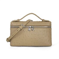 Sac à main pour femme motif autruche ; Sac bandoulière en cuir véritable ; Sac boîte à lunch