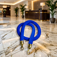 Corde de délimitation en velours bleu avec crochets dorés pour barrière de file d'attente de mariage, musée, hôtel