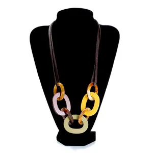 Trendy Exaggerated Women Sweater Long Necklace Handmade Designer Wax Rope Geometric Chunky Resin Acrylic Chain Link Necklace
