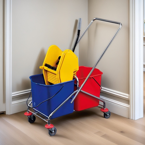 <span class=keywords><strong>Chariot</strong></span> essoreur mobile double bac pour serpillière, sans <span class=keywords><strong>lavage</strong></span> manuel, pour le nettoyage et l'entretien quotidien des sols intérieurs <span class=keywords><strong>de</strong></span> restaurants et bureaux - Product Image 1