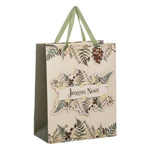Bolsa de Papel Navideña con Hojas y Asas Verdes 26X13.7 H. 32.4CM - Product Image 1