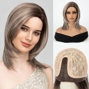 Perruque synthétique courte grise sans colle DEPONE, avec dentelle frontale, en fibres Futura Kanekalon, extension de <span class=keywords><strong>cheveux</strong></span>, perruque mono en dentelle, perruque monofilament - Product Image 1