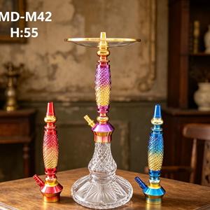Iridescent Aluminum <b>Hookah</b> Set Gold Brass Tone Shisha <b>Pipe</b> Narghile with Textured Handle for Bar Lounge Home - Product Image 1