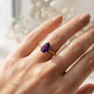 Bague en améthyste naturelle, argent sterling 925, style vintage, style bohème, sertissage clos, cadeau romantique, bague éternité, faite à la main - Product Image 4