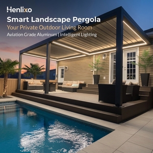 Pérgola Motorizada HENLIXO <span class=keywords><strong>de</strong></span> Aluminio, Gazebo Bioclimático <span class=keywords><strong>con</strong></span> Luces LED, Techo <span class=keywords><strong>de</strong></span> Láminas, Puertas Corredizas <span class=keywords><strong>de</strong></span> Vidrio, Gazebo para Patio - Product Image 1