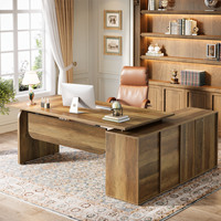 Bureau de direction contemporain en forme de L, écologique, avec tiroirs de classement, 71 pouces, bureau en bois pour la maison/le bureau, style rustique