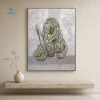 Peinture murale sur toile en forme de vase, style rétro, motif nature de pierres vertes irrégulières, très vendue