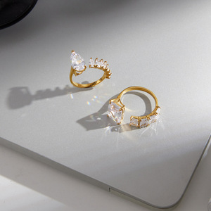 New Arrival 18k Gold Plated <b>Stainless</b> <b>Steel</b> Wedding <b>Ring</b> Waterproof Non Tarnish Claw Setting Big Zircon Gemstone <b>Ring</b> for Women - Product Image 5