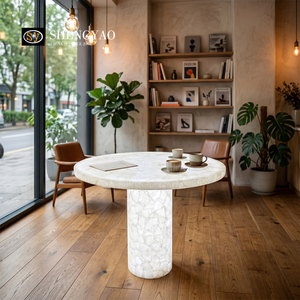 Illuminated Furniture <strong>Small</strong> Round <strong>White</strong> Crystal Quartz Translucent Stone Coffee <strong>Table</strong> for Bistro Boutique Cafe - Product Image 2
