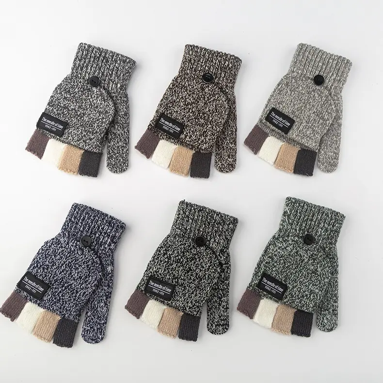 Custom Winter Women Man Thick Fingerless Open Half Finger Gloves Warm Flip Outdoor Colorful Fingers Knitting Knit Mittens
