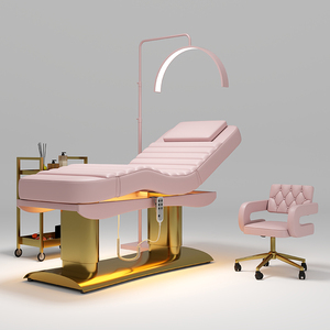 Ensemble de table de massage et de tabouret de luxe avec base dorée, moderne, 4 <span class=keywords><strong>moteurs</strong></span> électriques, inclinable, lit de beauté esthétique avec lumières - Product Image 3