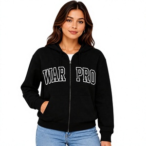 เสื้อฮู้ดซิป War Pro สีดำ ผ้าฟลีซ ทรงโอเวอร์ไซส์ สไตล์ลำลอง ยูนิเซ็กส์ พิมพ์ลายตัวอักษร เหมาะสำหรับใส่ในฤดูใบไม้ร่วง - Product Image 5
