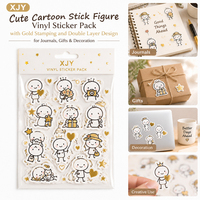 Pack d'autocollants en vinyle XJY avec figurines de dessins animés mignons, estampage doré et design double couche pour journaux, cadeaux et décoration