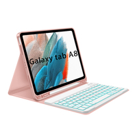 Keyboard Pintar Nirkabel Grosir Pabrik dengan Lampu Latar RGB 7 Warna untuk Samsung Galaxy Tab A8 Casing Keyboard dengan Penyangga Multi Sudut