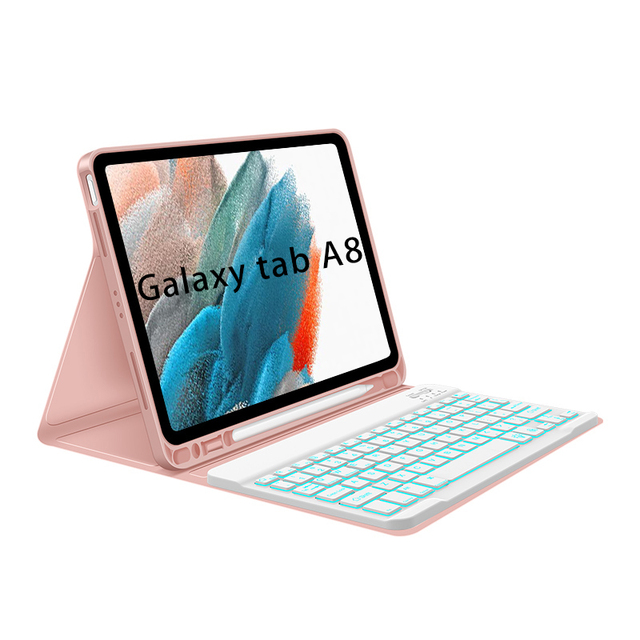 Factory Wholesale Wireless Smart Keyboard with 7 Color RGB Backlight for Samsung Galaxy Tab A8 Multi Angle Stand Keyboard Case