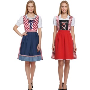 Costume de serveuse de <span class=keywords><strong>bar</strong></span> à l'écosaisse écossaise rouge pour femmes, pour fête à thème, festival de la bière allemand, cosplay de serveuse de bière <span class=keywords><strong>TRAD</strong></span>-006 - Product Image 1
