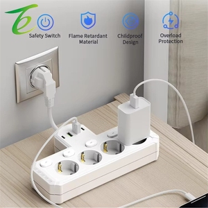Multiprise standard européenne transfrontalière, convertisseur 1 vers 4 avec interrupteur, prise USB et câble court, alimentation européenne - Product Image 3