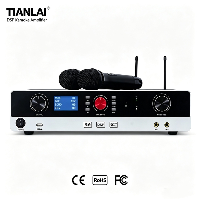 Tianlai K500 DSP Karaoke Amplifier  5.0 Dual Wireless Microphone HiFi Audio Mixer for Home Theater Factory Wholesale