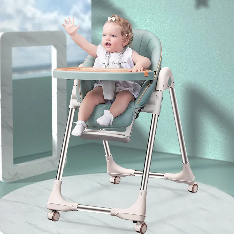 Platic เก้าอี้ทานอาหารสำหรับเด็กทารก,มีล้อปรับความสูงได้ใช้งานได้หลากหลายฟังก์ชั่นพร้อมล้อสำหรับเด็ก