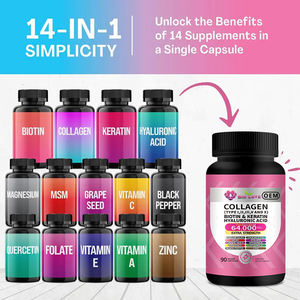 Gélules de collagène complexe en gros pour usine OEM, 90 unités, multivitamines, biotine, pépins de raisin, complément alimentaire pour la croissance des cheveux et de la peau, OEM - Product Image 4