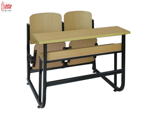 Escritorio y Silla Escolar Doble de Diseño Moderno con Marco de Metal y Madera Combinados, Mesas y Bancos para Estudiantes con Respaldo - Product Image 1