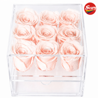 Boîte à roses en acrylique SHP Wholesale à 9 trous avec tiroir, logo personnalisé, présentoir transparent, fourniture directe d'usine OEM en gros