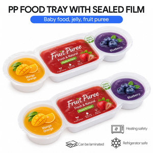 Plateau de sevrage pour bébé en PP sans BPA à 3 compartiments, film scellable de qualité alimentaire, assiette à purée, gelée et fruits pour nourrissons, blister personnalisable avec logo - Product Image 1