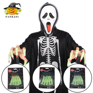 Pointes d'ongles qui brillent dans le noir pour Halloween, vertes avec des pointes rouges, pour la décoration de fête costumée - Product Image 2