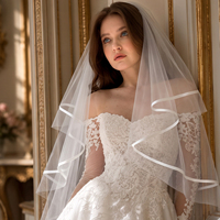 Voile de mariée vintage YouLaPan en satin avec ruban, double couche de tulle doux, voile de mariage court, accessoire pour cheveux de mariée pour fiançailles
