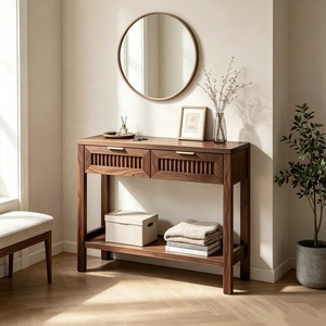 2026 Wooden Console Table with 2 <strong>Drawers</strong> and Storage Shelf Walnut Finish Entryway <strong>Sidetable</strong> for Living Room Home Decor Furniture - Product Image 4