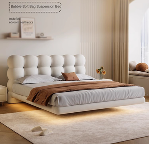 Cama de suspensión de burbujas de viento crema Simple <span class=keywords><strong>Netflix</strong></span> tapizado Puff Lambswool tela cama doble y King Size - Product Image 1