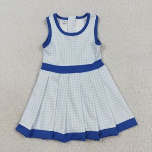 Listo para enviar, venta al por mayor, ropa de bebé niña, vestido atlético sin mangas a cuadros con pantalones cortos debajo - Product Image 5