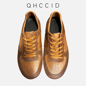 Qinhong Kuqi Men's Brown Leather Lace-up Casual <b>Shoes</b> Low Heel <b>Soft</b> Sole Breathable Walking Style <b>Shoes</b> - Product Image 3