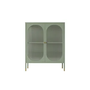 Meubles de maison en acier inoxydable, mobilier moderne, buffet en métal, armoire avec arche en verre, vert militaire