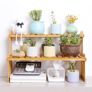 Miniature Bamboo <b>Desktop</b> Flower <b>Stand</b> 3 Floors Natural Wood Color Multi-purpose Storage Rack For Office Windowsill Plant Display - Product Image 2