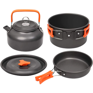 Pots légers poêle à frire théière Kit sac en maille conception Portable voyage Camping pique-nique ensemble d'ustensiles de cuisine antiadhésifs - Product Image 2