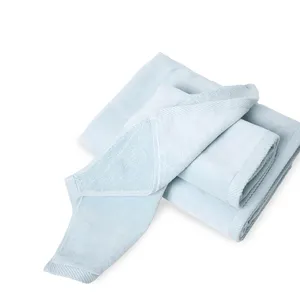 Ready to Ship Heavy Weight 520gsm Pure Cotton Solid Color Light Blue Velvet Wholesale Towel Set