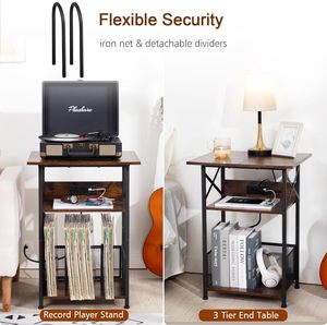 Support de tourne-disque avec station de charge, grand support de <span class=keywords><strong>plateau</strong></span> tournant avec armoire de rangement - Product Image 6