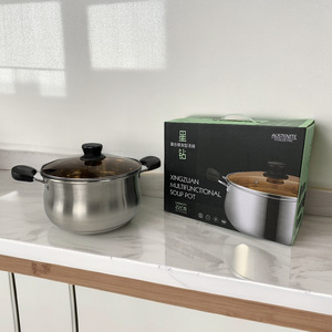 Olla de Sopa de Acero Inoxidable Super Factory de 20cm, 22cm, 24cm, 26cm, Compatible con Inducción, con Tapa, Fondo Multicapa, Olla para Leche - Product Image 4